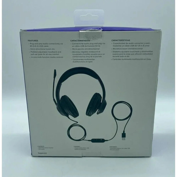 Targus AEH102 USB Wired Stereo‎ Headset Plug & Play Soft Ear Cups Boom Mic NEW - Picture 3 of 12